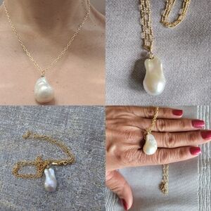 Baroque Pearl And Diamond Pendant, 18k Yellow Gold Chain